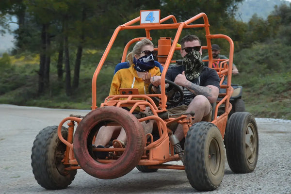 Couple riding buggy