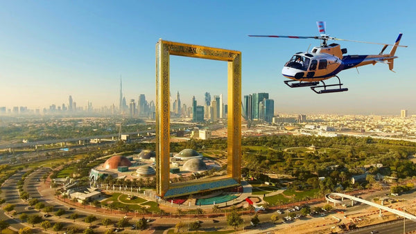 Helicopter tour over Dubai, Dubai Frame, and the city's skyline, including the iconic Burj Khalifa