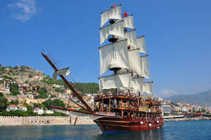 Pirate Boat Sailing in the Ocean