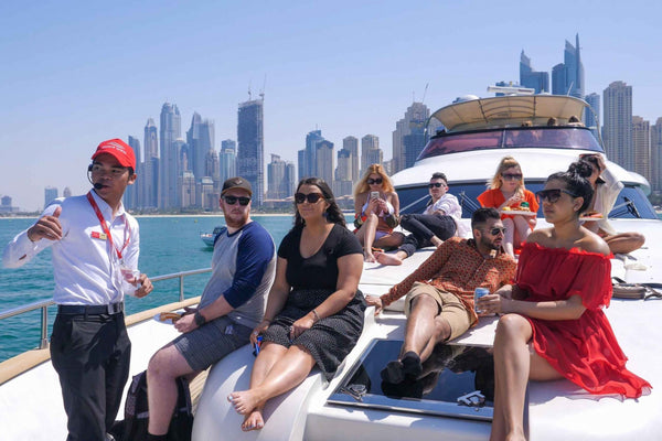 People on the deck of Luxury AZIMUT Yacht