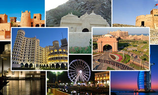 various landmarks and attractions across different Emirates in the United Arab Emirates
