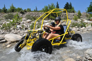 Couple riding buggy