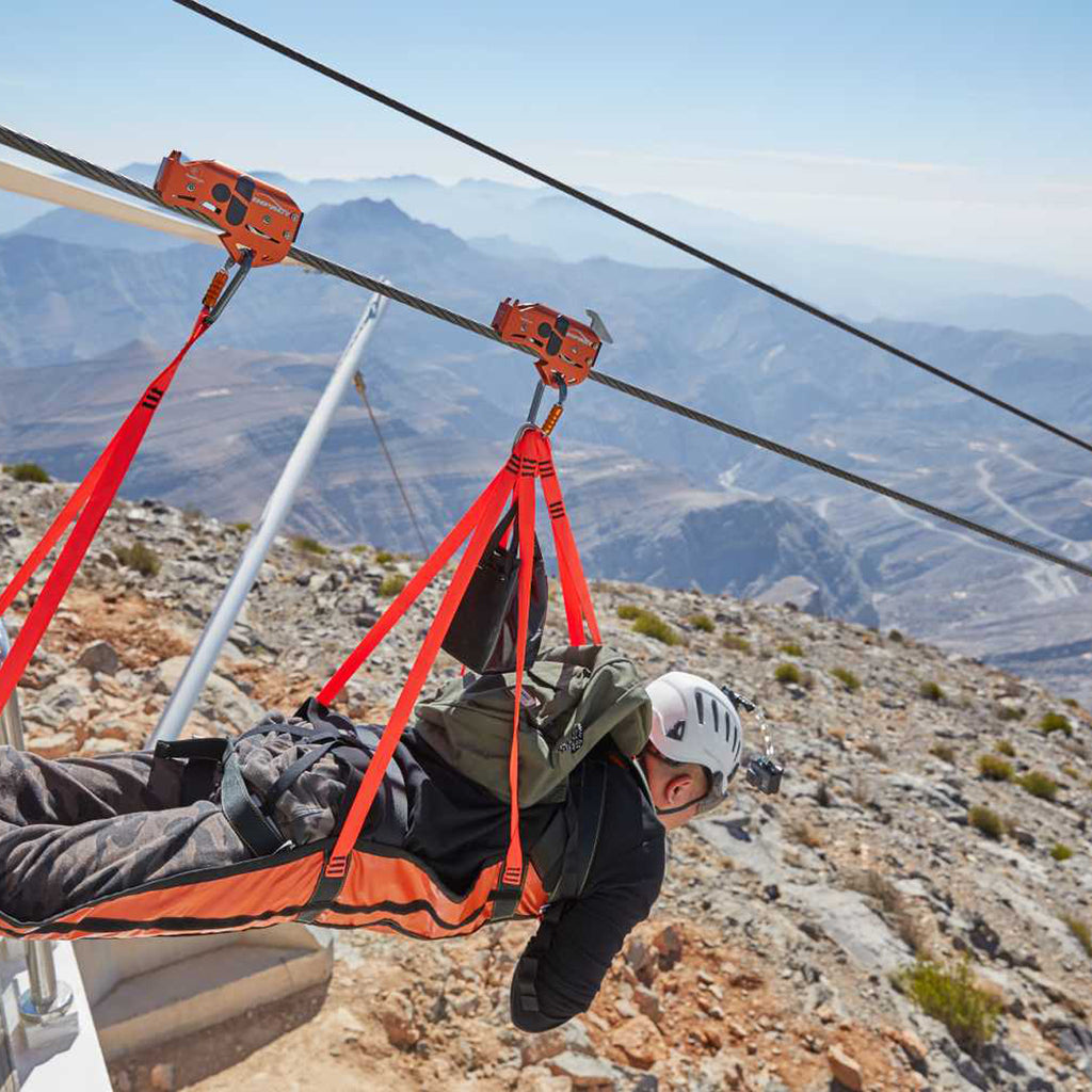 Man riding Jebel Jais zipline