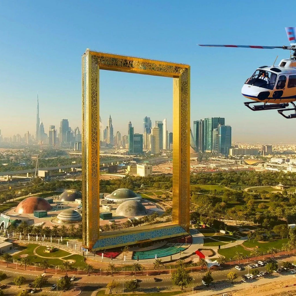 Helicopter tour over Dubai, Dubai Frame, and the city's skyline, including the iconic Burj Khalifa