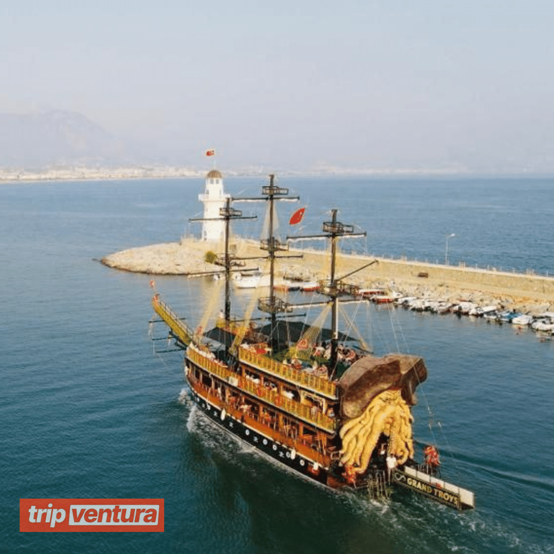 Delicious BBQ lunch being served on the pirate boat during the Alanya tour