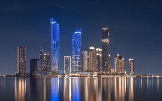 illuminated skyline of Dubai Creek Harbour