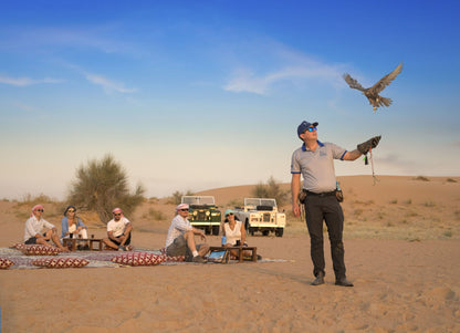 A skilled handler showcasing falconry as part of the heritage safari experience.