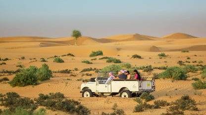 Dubai Heritage Safari in Vintage Land Rover With Sunset Falcon show, Camel Ride,4-Course Arabic Dinner & Shisha