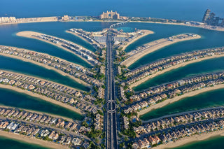 Dubai'deki Palm Jumeirah'ın havadan görünümü