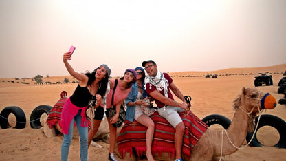 Dubai 4-Seater Dune Buggy with Desert Safari Tour, Camel Riding, Sand Boarding, Live Entertainment, BBQ Dinner With Private Car