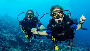 Piger, der dykker med scuba