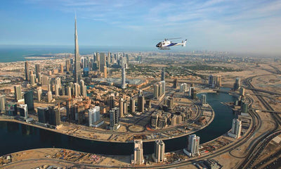 Helicopter flying in Dubai, United Arab Emirates