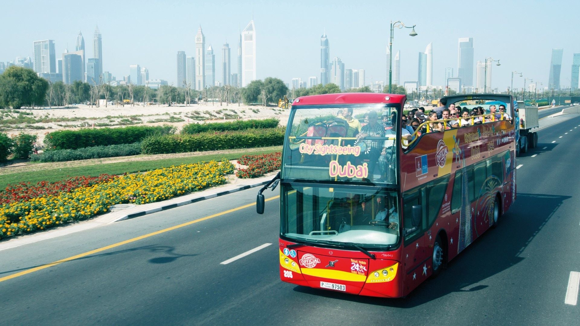 double-decker bus with tourists 