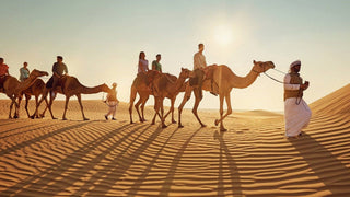 People camel trekking through the desert