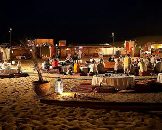 traditional Bedouin-style tent setup in a desert environment