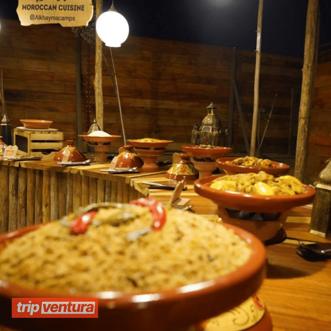 Guests enjoying a traditional Middle Eastern meal during the BBQ dinner.